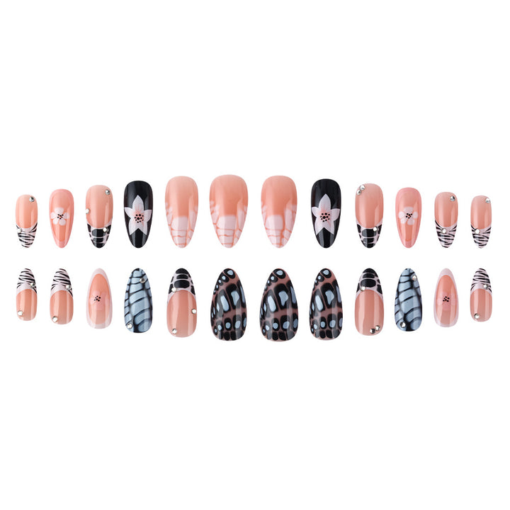Artistic Press-On Nail Set with Floral and Textured Design Bowlift