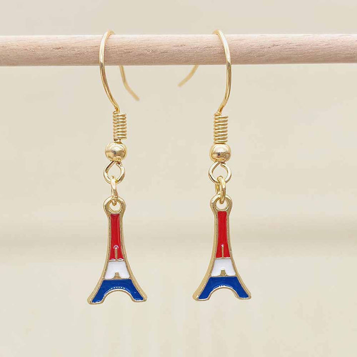 Women's Independence Day patriotic enamel flag dangle earrings with hypoallergenic fishhook wires Bowlift
