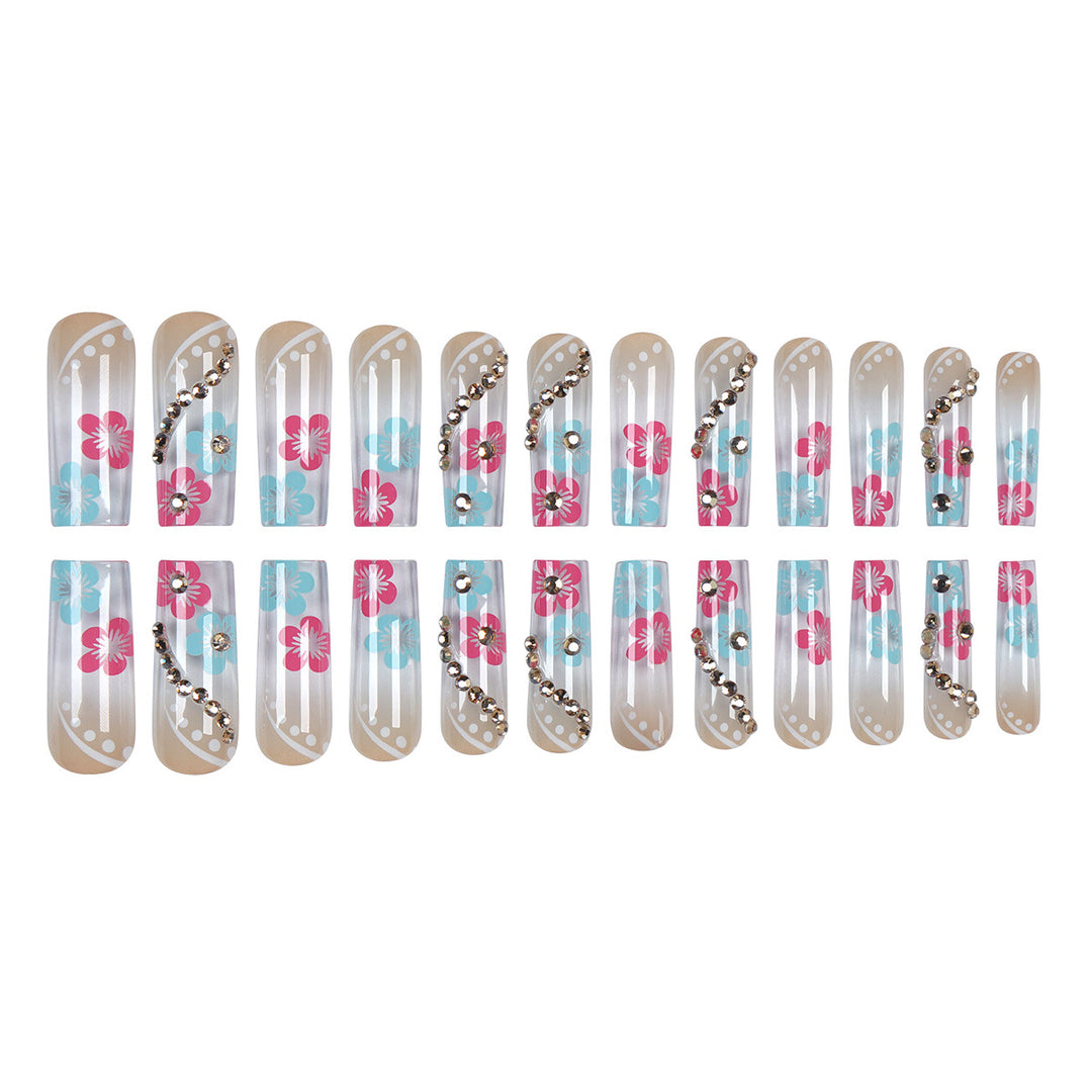 Floral Design Press-On Nails with Decorative Gem Accents Bowlift