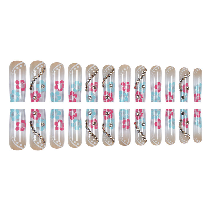 Floral Design Press-On Nails with Decorative Gem Accents Bowlift