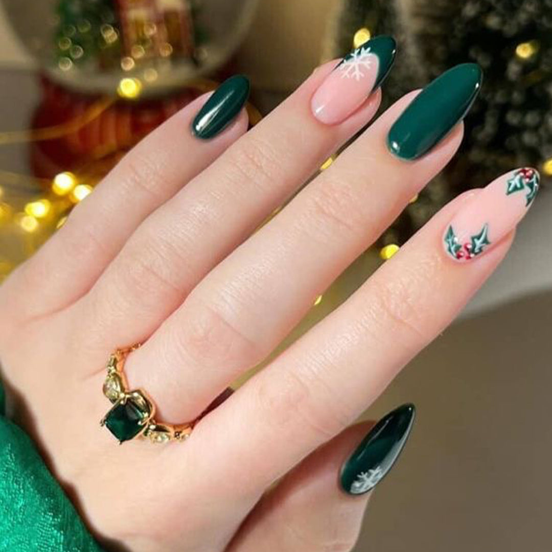 Artistic Stiletto Press-On Nails with Holiday Design Bowlift