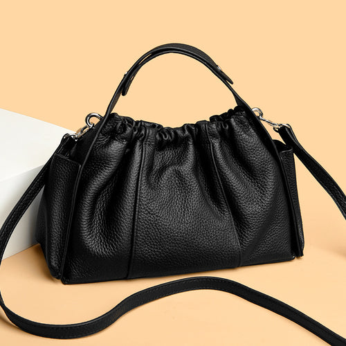 Textured Leather Drawstring Satchel Bowlift