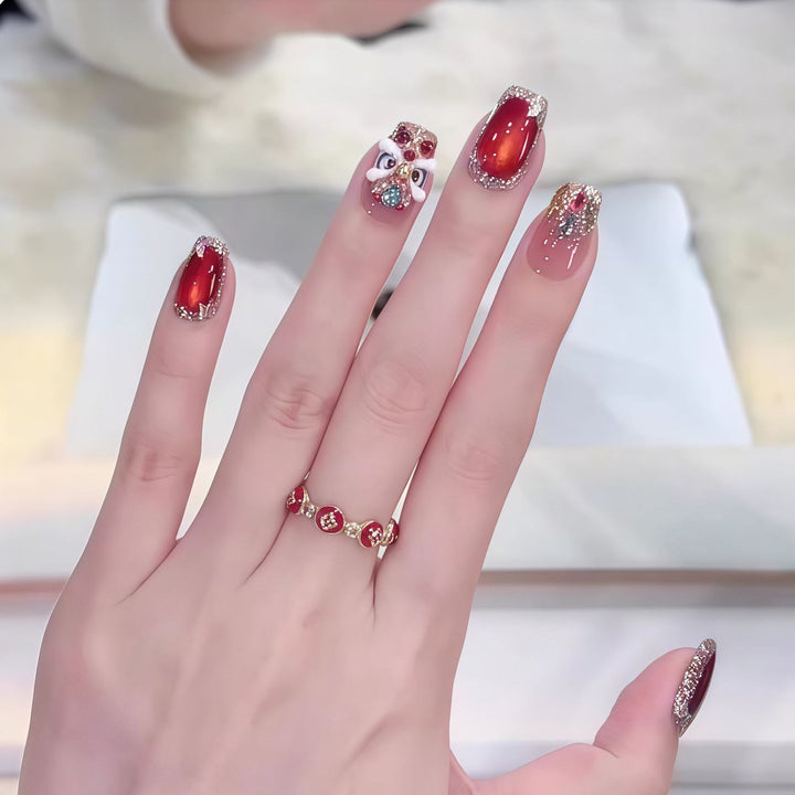 Elegant Gemstone Embellished Press-On Nail Set Bowlift