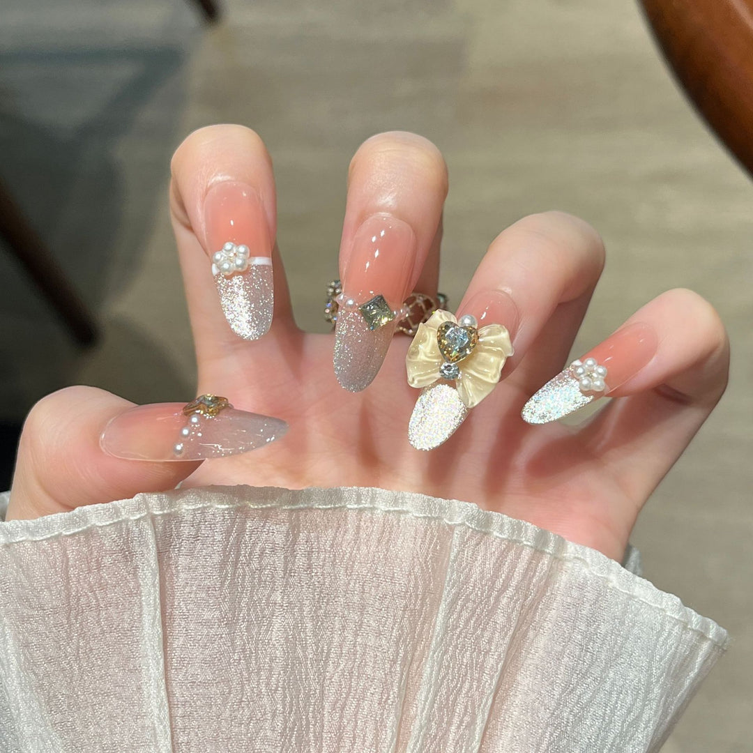 Artistic Gem-Accented Press-On Nail Extensions Bowlift