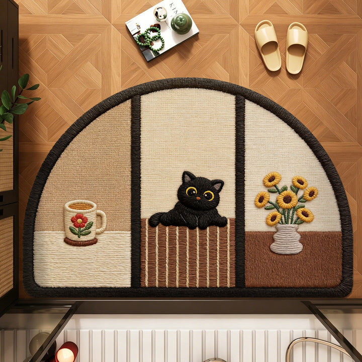 Cute Cat-Themed Half-Moon Area Rug Bowlift