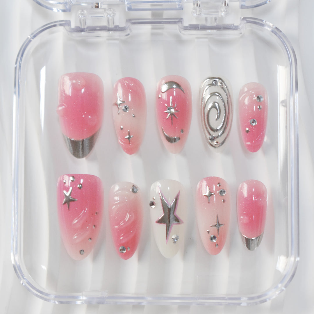 Artistic Star-Embellished Press-On Nail Design Bowlift