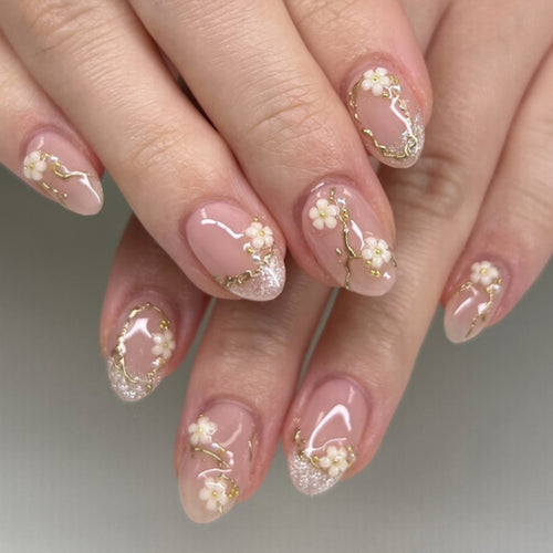 Floral Embellished Press-On Nail Set Bowlift