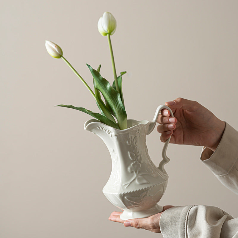 Elegant Floral Embossed Ceramic Pitcher