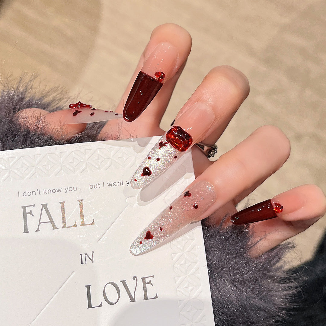 Heart-Embellished Press-On Nail Art Bowlift