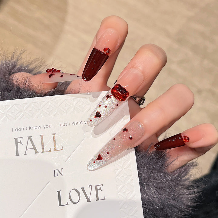 Heart-Embellished Press-On Nail Art Bowlift