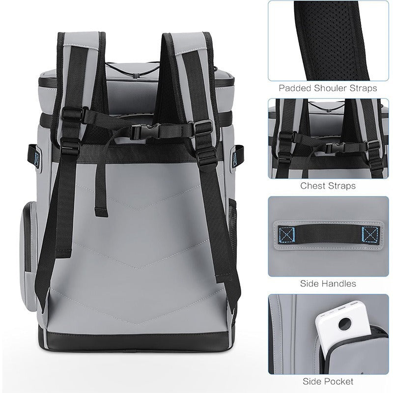 Unisex non-insulated backpack cooler with stable bottom, multiple outer pockets and ergonomic padded straps Bowlift