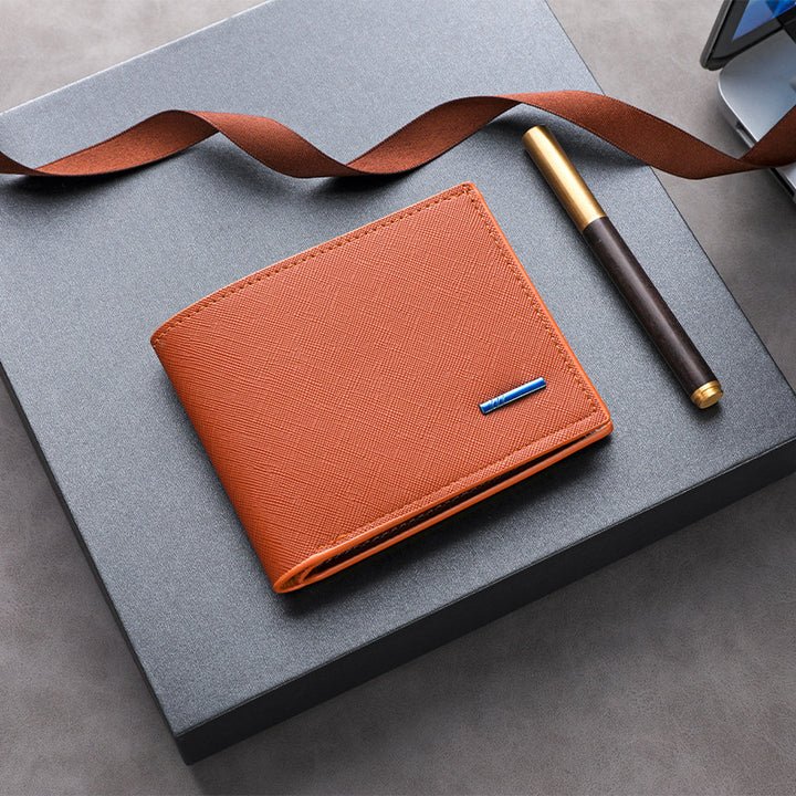 Textured Leather Folded Wallet Bowlift