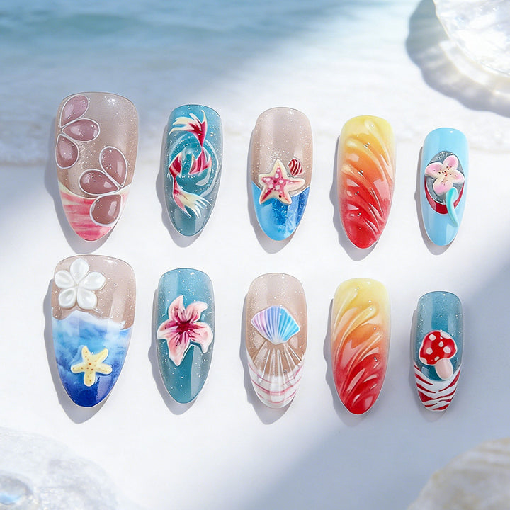 Artistic Marine-Themed Press-On Nails Bowlift
