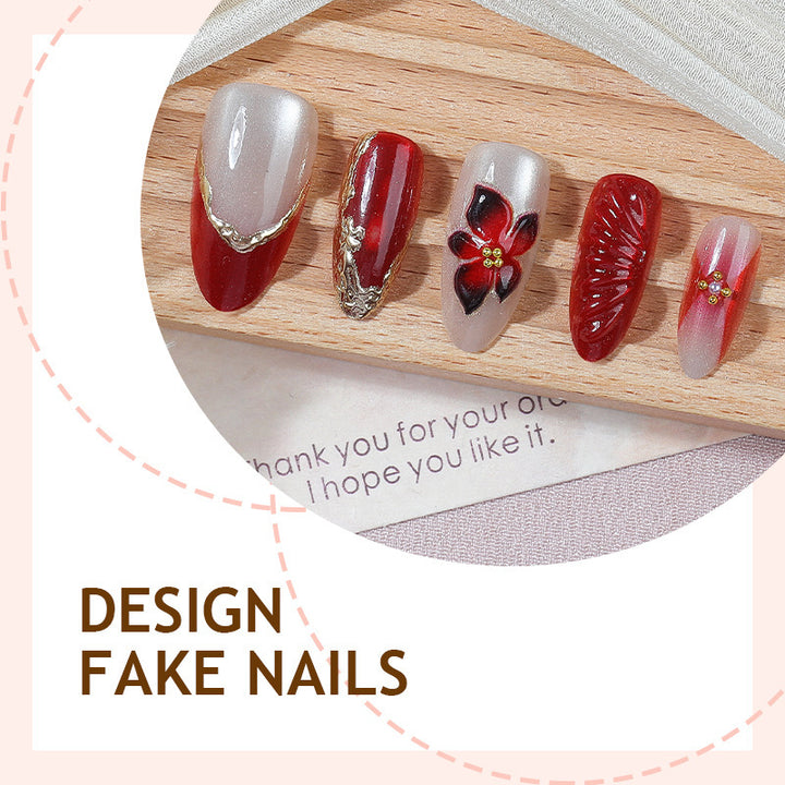 Artificial nail set with elegant floral details and glitter accents Bowlift