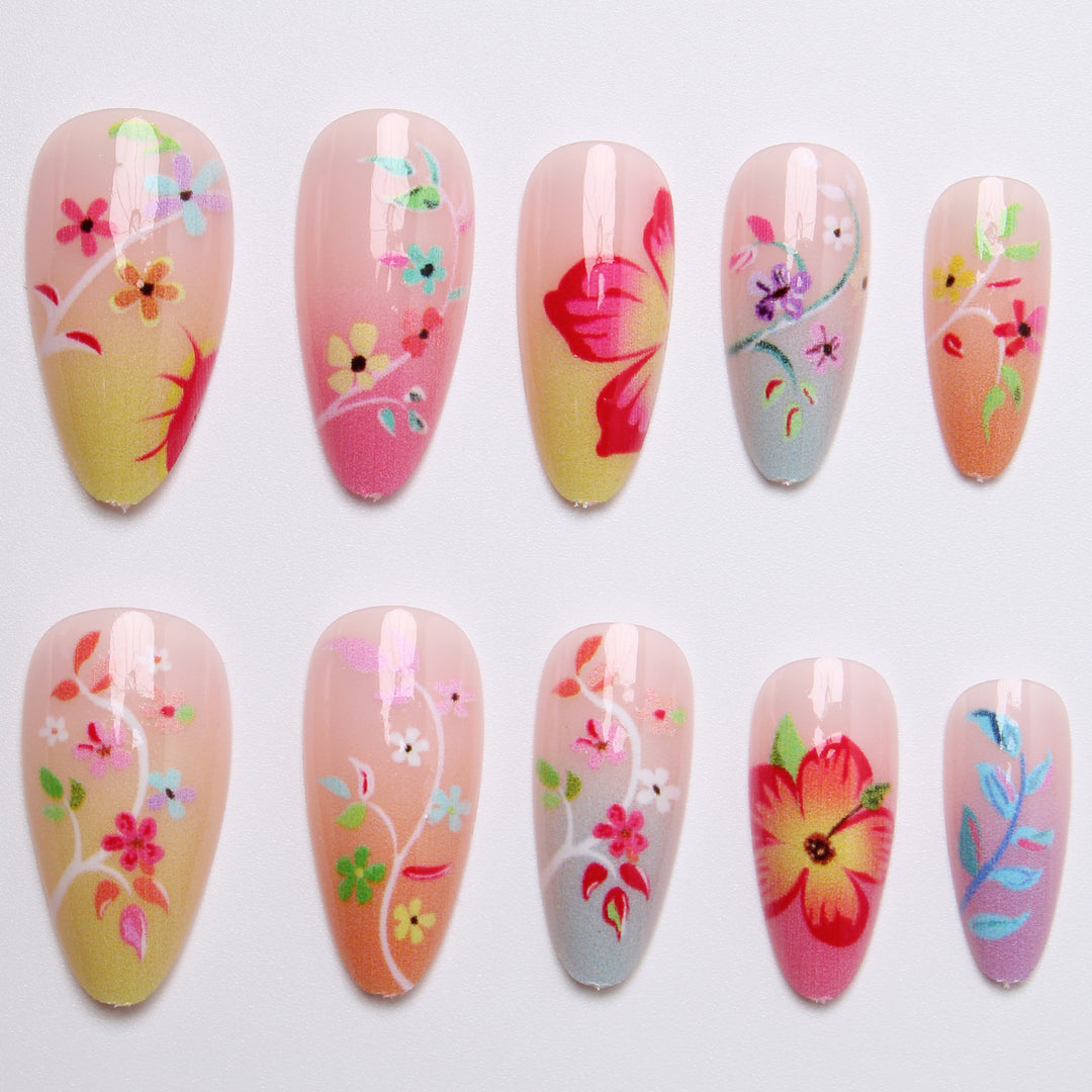 Artistic Nail Tips with Floral Designs Bowlift
