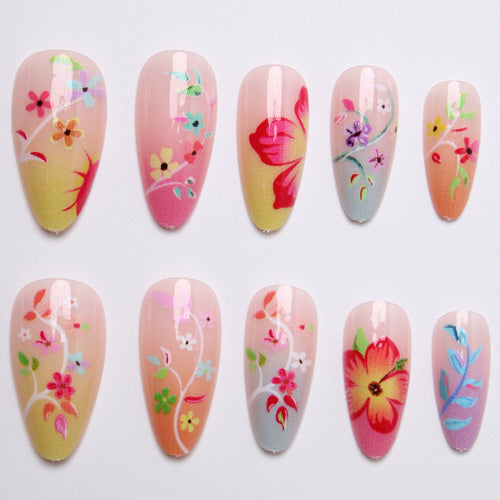 Artistic Nail Tips with Floral Designs Bowlift