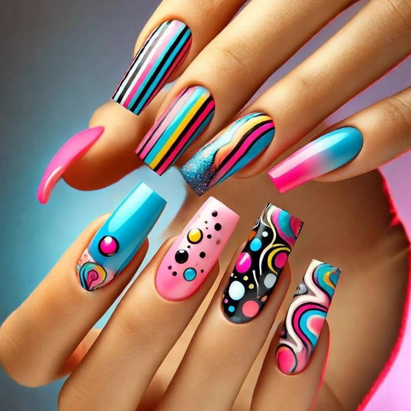 Creative artificial nails with modern abstract design Bowlift