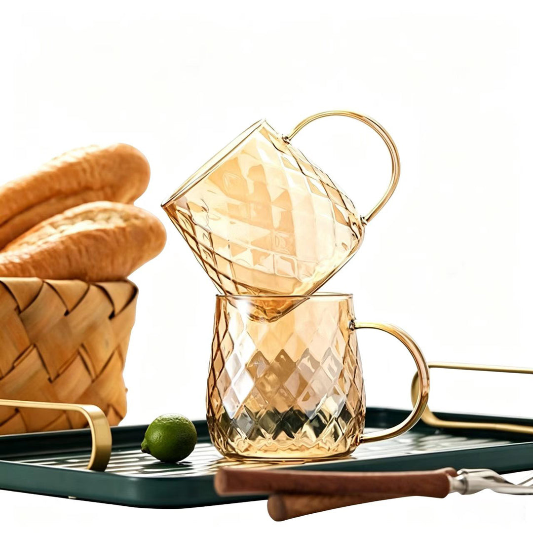 Hand-Blown Diamond-Cut Glass Coffee Mug with Ergonomic Handle Bowlift