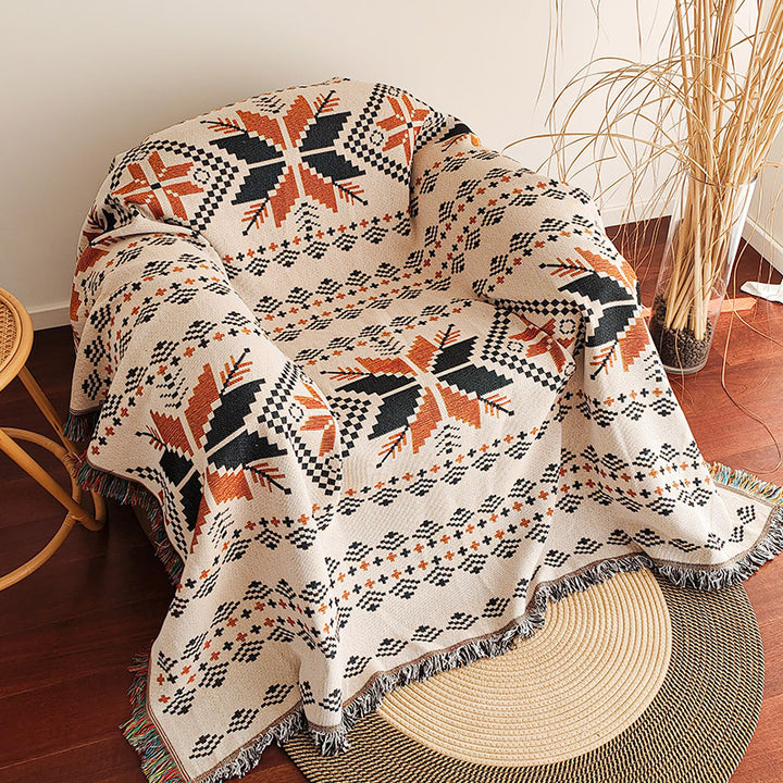 Waffle Weave Cotton-Linen Fringe Sofa Throw Blanket Bowlift