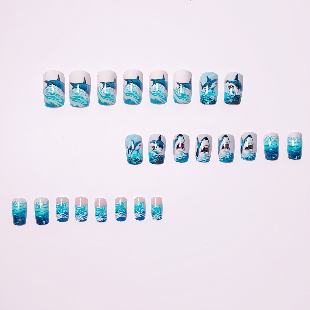 Shark-Inspired Artistic Gel Nail Art Bowlift