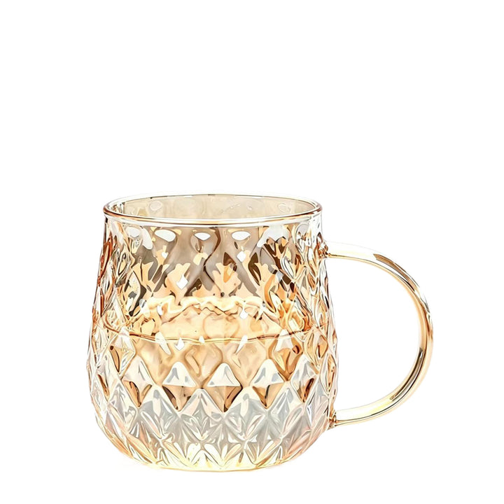 Hand-Blown Diamond-Cut Glass Coffee Mug with Ergonomic Handle Bowlift