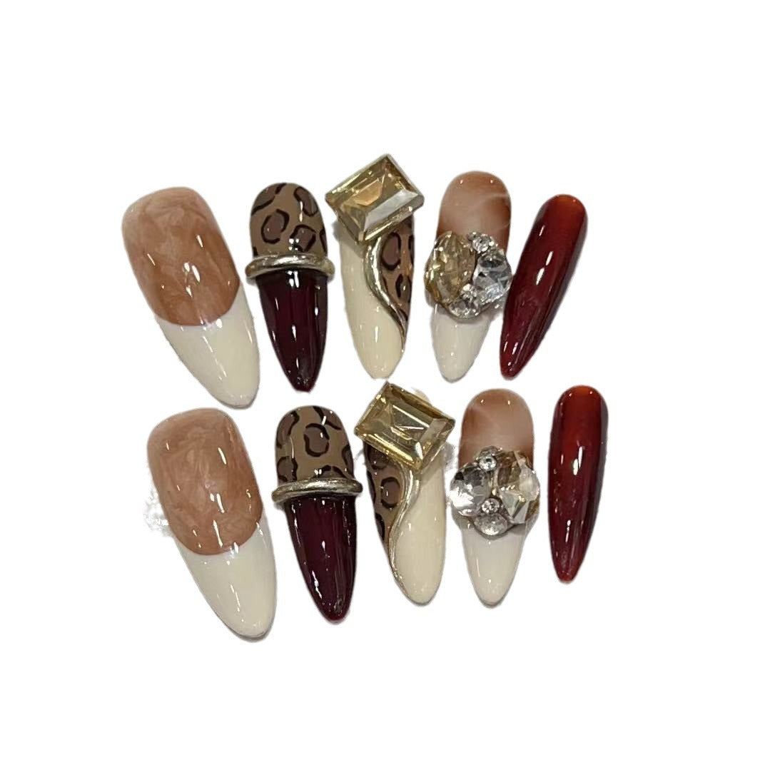 Stiletto Press-On Nail Art Set with Decorative Gem Accents Bowlift