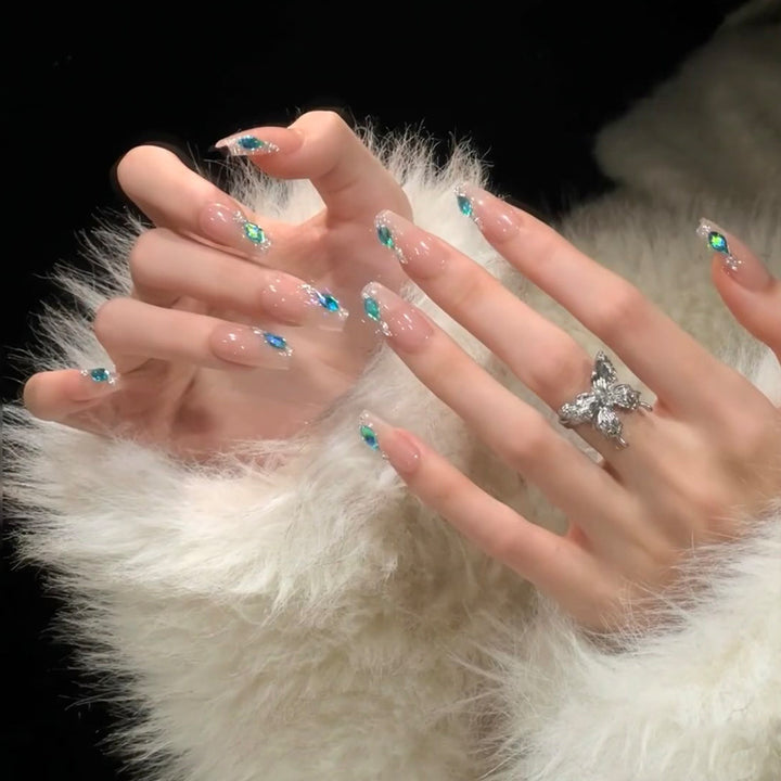 Premium Decorative Nail Art Tips with Gemstone Accents Bowlift