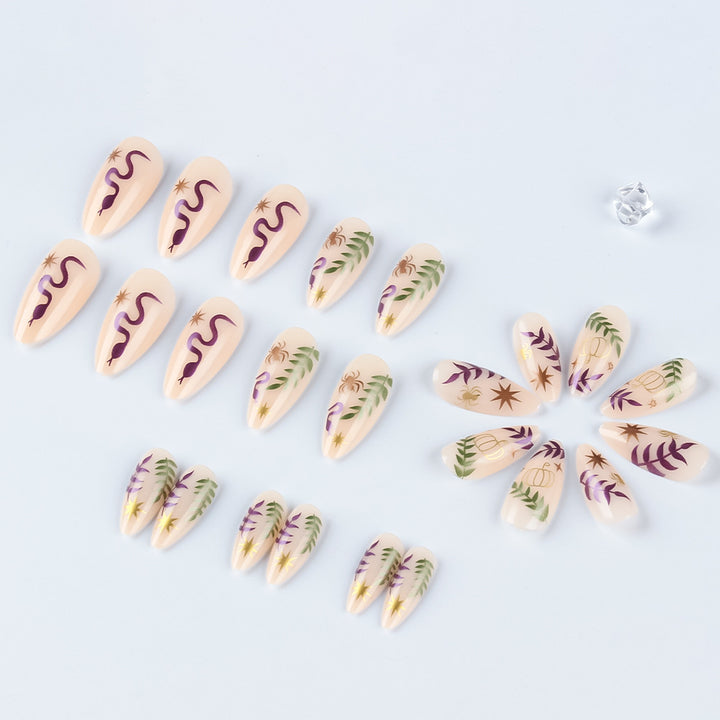 Artistic Press-On Nail Set with Halloween-Inspired Designs Bowlift