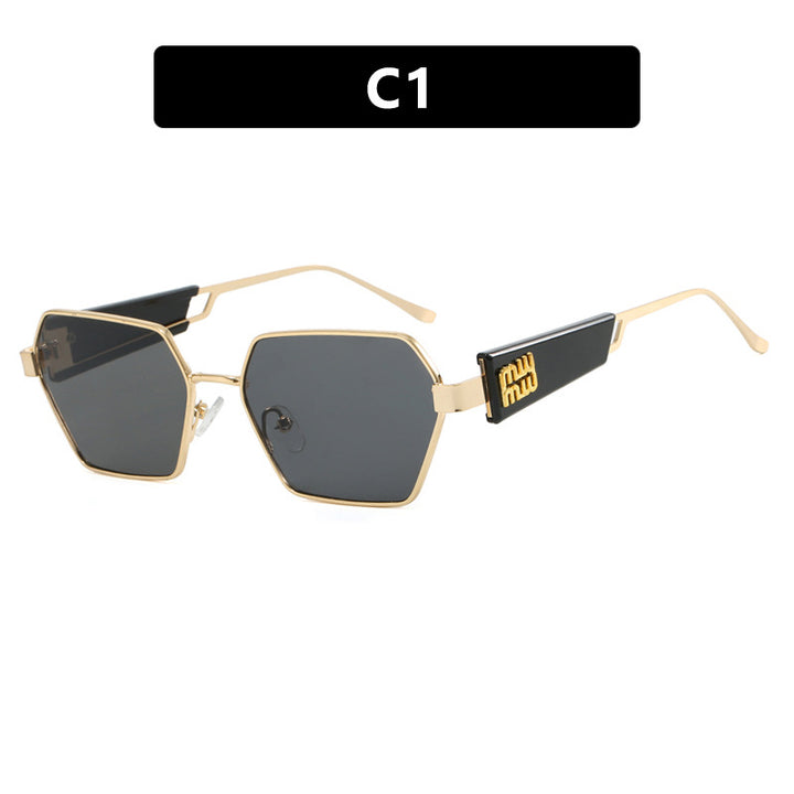 Ladies hexagonal sunglasses with elegant metal frame and protective lenses Bowlift