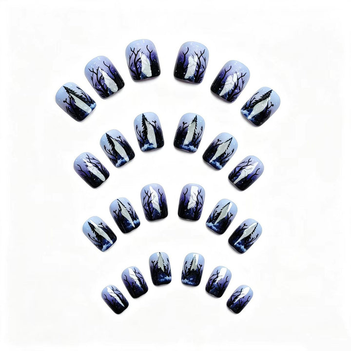 Artificial nail art with winter forest motif Bowlift