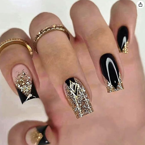 Elegant Press-On Nail Art Set with Geometric Design Bowlift