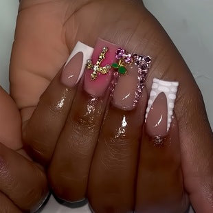 Creative 3D Bow and Pearl Nail Extensions Bowlift