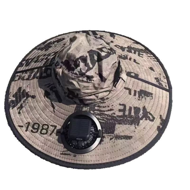 Ventilated outdoor fishing hat with two rechargeable fans, waterproof material and adjustable chin strap Bowlift