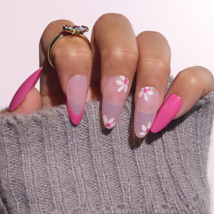 Floral-Patterned Stiletto Press-On Nails Bowlift