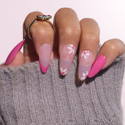 Floral-Patterned Stiletto Press-On Nails Bowlift