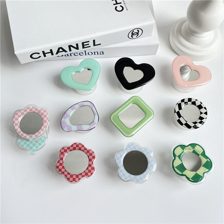 Portable Flower-Shaped Compact Mirror With Acrylic Checkered Frame
