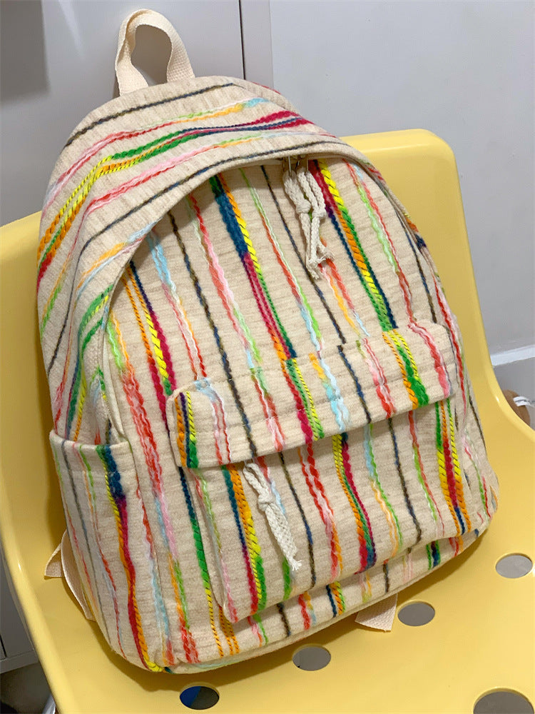 Colorful Striped Fabric School Backpack Bowlift