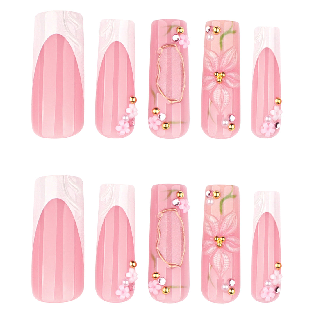Artful nail extensions with floral embellishments Bowlift