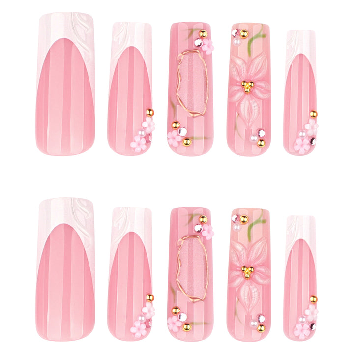 Artful nail extensions with floral embellishments Bowlift