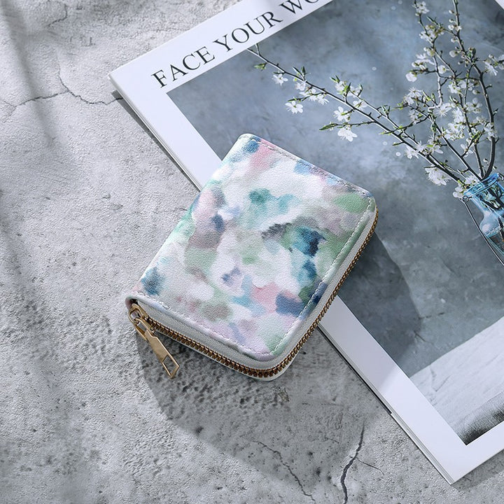 Compact Zip-Around Card and Coin Wallet with Marble Camouflage Print Bowlift