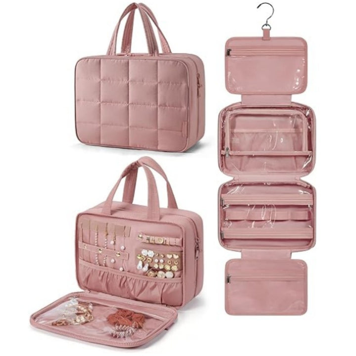Jewelry Organizer Bag with Removable Hook and Transparent Compartment Division Bowlift