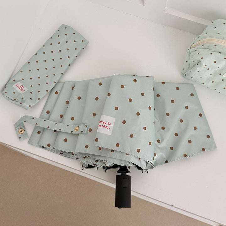 Women's Folding Umbrella with Practical Button Mechanism and Stylish Polka Dot Design Bowlift