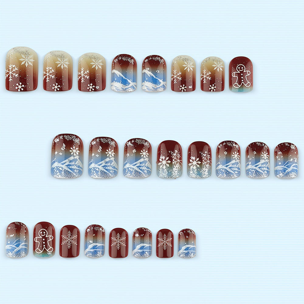 Artificial nails with festive snowflake and gingerbread motif Bowlift