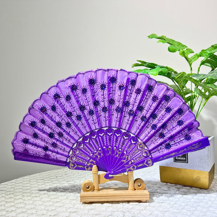 Women's folding fan with artistic decorations Bowlift