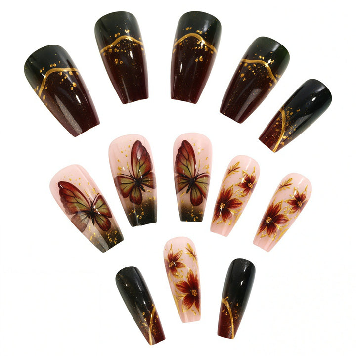 Artificial nails with elaborate butterfly and flower designs Bowlift