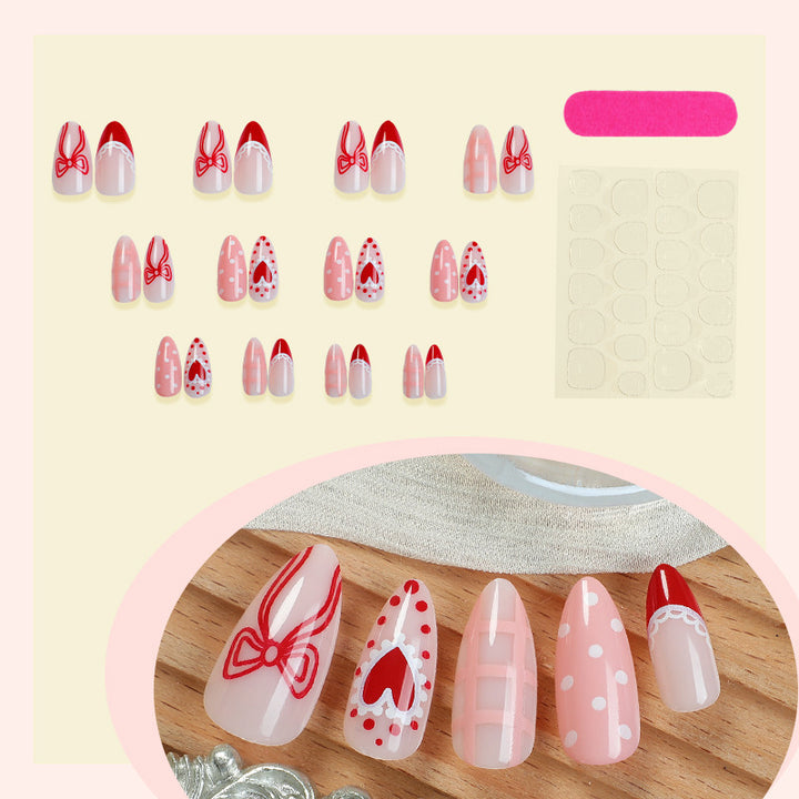 Creative Nail Art Set with Romantic Bow, Heart, and Dot Designs Bowlift