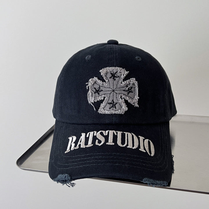 Distressed Cotton Cap with Unique Graphic Design