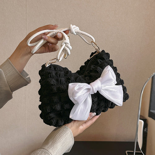 WoBow-Embellished Textured Handbag Bowlift