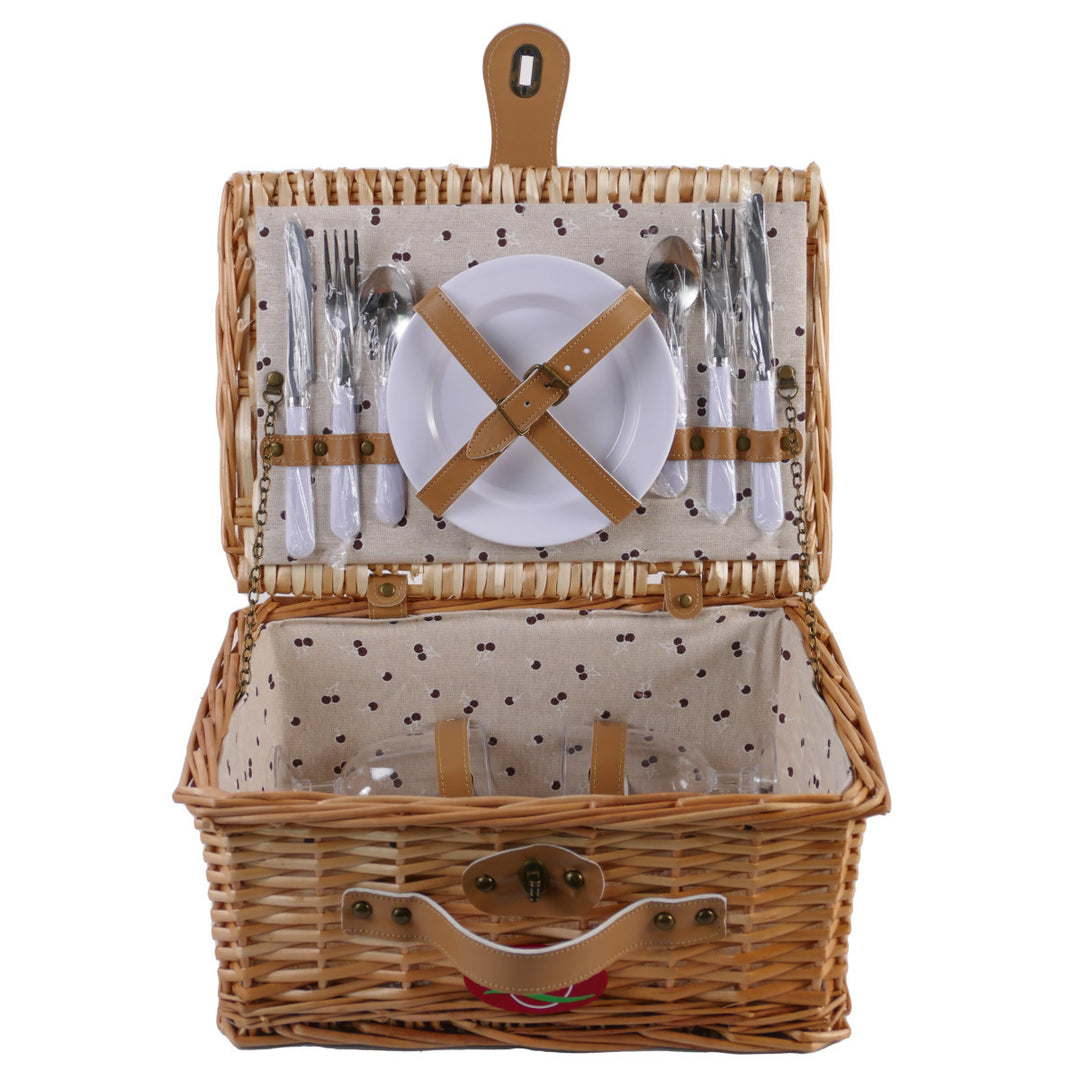 Ladies picnic basket with integrated dish set and decorative details Bowlift