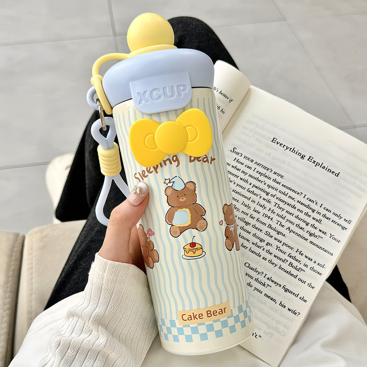 Women's water bottle with cute bunny design and integrated carabiner Bowlift
